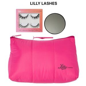 Lilly Lashes Self Adhesive Lashes Set with Hot Fuchsia Makeup Pouch💄